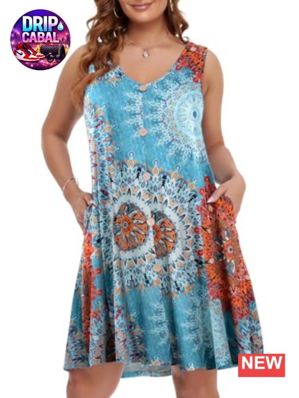 Sleeveless V-Neck Swing Sundress with Pockets, Cover Up